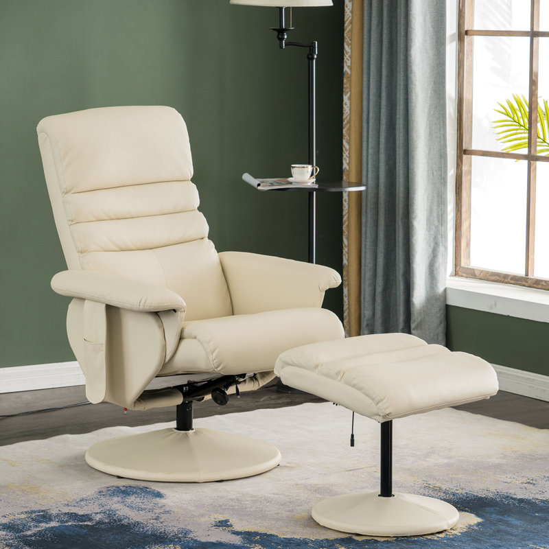 Ebern Designs Airanna Faux Leather Manual Swivel Recliner with Ottoman and Massage Wayfair